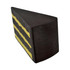 A chocolate cake-shaped stress reliever in dark brown with yellow stripes, featuring a textured surface.