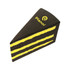 A chocolate cake-shaped stress reliever in brown and yellow, featuring a logo on the side.