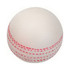 A cricket ball-shaped stress reliever, featuring a white exterior with red stitching details.