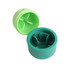 A green and light green silicone dog treat dispenser toy, featuring a two-piece design with internal compartments.