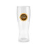 A tall, clear glass with a curved base, featuring a circular logo that says "Best Beer."