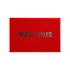 A red welcome mat featuring a debossed logo, designed for office and business use.