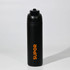 A drink bottle in matte black with an orange logo, featuring a secure flip-top lid.