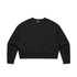A black oversized crew jumper with long sleeves and a ribbed hem. It features a branding logo.
