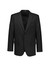 A black blazer jacket with a single-breasted design, featuring two front pockets and a sleek, modern cut.