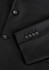 A black men's jacket featuring a sleek design and button detailing on the sleeve. It includes a logo.