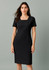 A black short sleeve dress with a square neckline, featuring a fitted silhouette and no visible logos.