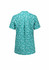 A turquoise tunic with a stardust print, featuring a simple back design and short sleeves. It has a logo.