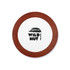 A round coaster with a white centre and a brown rim, featuring the logo of "Wild Hut Resto Bar."