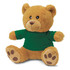A plush teddy bear toy with a brown body and a green shirt. It features a friendly face and soft floppy limbs.