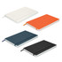 A set of four Hudson Notebooks in white, orange, navy, and black, featuring a logo and bordered pages.