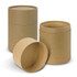 A set of three brown kraft paper gift tubes in different sizes, featuring a plain design without visible branding.