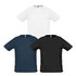 A sporty men's T-shirt set in white, navy, and black, featuring a plain design and a logo.