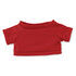 A red plush toy shirt with short sleeves, featuring a rounded neckline and a fitted design.