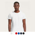A white organic t-shirt for men, featuring a simple design and a logo on the sleeve. Available in multiple colours.