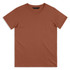 A brown men's T-shirt with a classic crew neckline and short sleeves, featuring a logo.