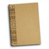A brown notebook featuring a decorative patterned spine, perfect for jotting down notes or ideas.