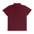 A maroon women's polo shirt with short sleeves and a classic collar, featuring a button placket and branding.