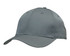 A grey twill cap with a curved brim and a logo, featuring multiple stitching lines.