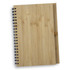 A medium bamboo notebook with a spiral binding and a natural wood finish. It features an elastic closure.