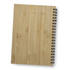 A medium bamboo notebook with a natural wood finish and a black spiral binding.