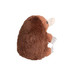 A brown echidna plush toy with a rounded body, white snout, and grey claws, featuring a logo on its side.