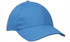 A blue cap made of brushed heavy cotton, featuring a curved brim and a logo.