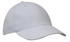 A white cap made of brushed heavy cotton, featuring a rounded crown and a curved brim, with a logo present.