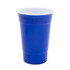 A blue double wall cup with a white inner layer, suitable for beverages. Features a logo design.