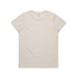 A beige T-shirt featuring a simple design and a small logo on the back. Suitable for casual wear.