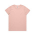 A short-sleeved t-shirt in a soft pink colour, featuring a simple design and a branded label.