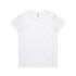 A plain white t-shirt with a crew neckline and short sleeves, featuring a small logo on the label.