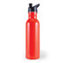 A drink bottle with a glossy red finish and a black lid featuring a spout. It has a logo on it.