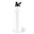 A drink bottle in a sleek, minimalist design with a white body and a black spout cap.