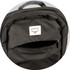 A black backpack featuring a front zip pocket and a brand logo. The fabric appears durable and sturdy.