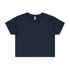 A navy blue crop tee with a relaxed fit and short sleeves. The shirt features a branding logo.