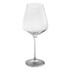 A wine glass in clear glass with a tall, elegant silhouette and a wide bowl, featuring a smooth, round base.