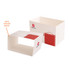 Custom packaging sleeves in cream and red, featuring a logo, designed to fit around various containers.