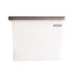 A silicone reusable storage pouch in clear with a brown seal, featuring a logo. Holds 1500ML.