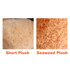 Close-up of two plush textures: one short plush and one seaweed plush, both in soft shades of orange.