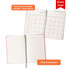 A5 PU cover notebook featuring a monthly calendar and lined pages, with a ribbon bookmark. Available in various colours.