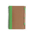 Kraft notebook with a green spine and matching ballpoint pen, featuring a spiral binding.