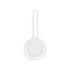 A white Air Tag protective case with a loop for attachment. The design is simple and smooth, featuring a circular shape.