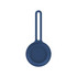A navy blue protective case for an Air Tag, featuring a round design with a loop for attachment.