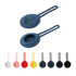 A selection of silicone Air Tag protective cases in various colours, featuring a logo on one.