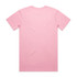 A pink T-shirt with a plain back design, featuring a logo or branding.
