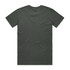 A plain dark green T-shirt with a standard crew neck and short sleeves, featuring a logo on the back.