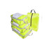 Bright yellow travel packing cubes in various sizes, featuring mesh panels and handles for easy carrying.