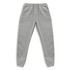 A pair of grey unisex sweatpants with an elastic waistband and pockets. Includes a logo on the waistband.