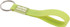 A lime-green silicone keyring with a metal keyring attachment and a logo detail.